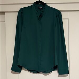 Express Women's Teal Blouse with Ruffle Collar